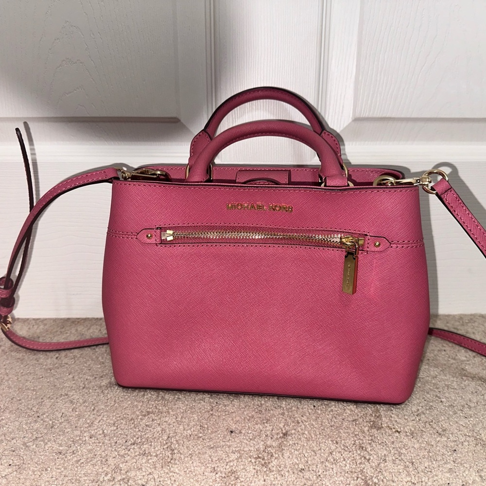 Michael Kors Hailee Saffiano Leather Extra Small XS Satchel Crossbody Tulip Used